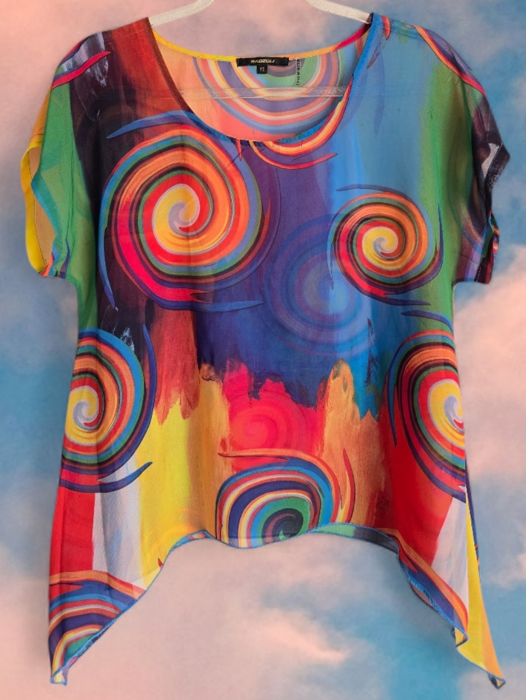 Semisheer Colorful Swirl Flowy Chiffon Top
